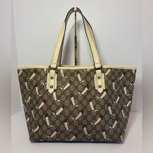Gucci Beige and Red Equestrian Patterned Tote Bag